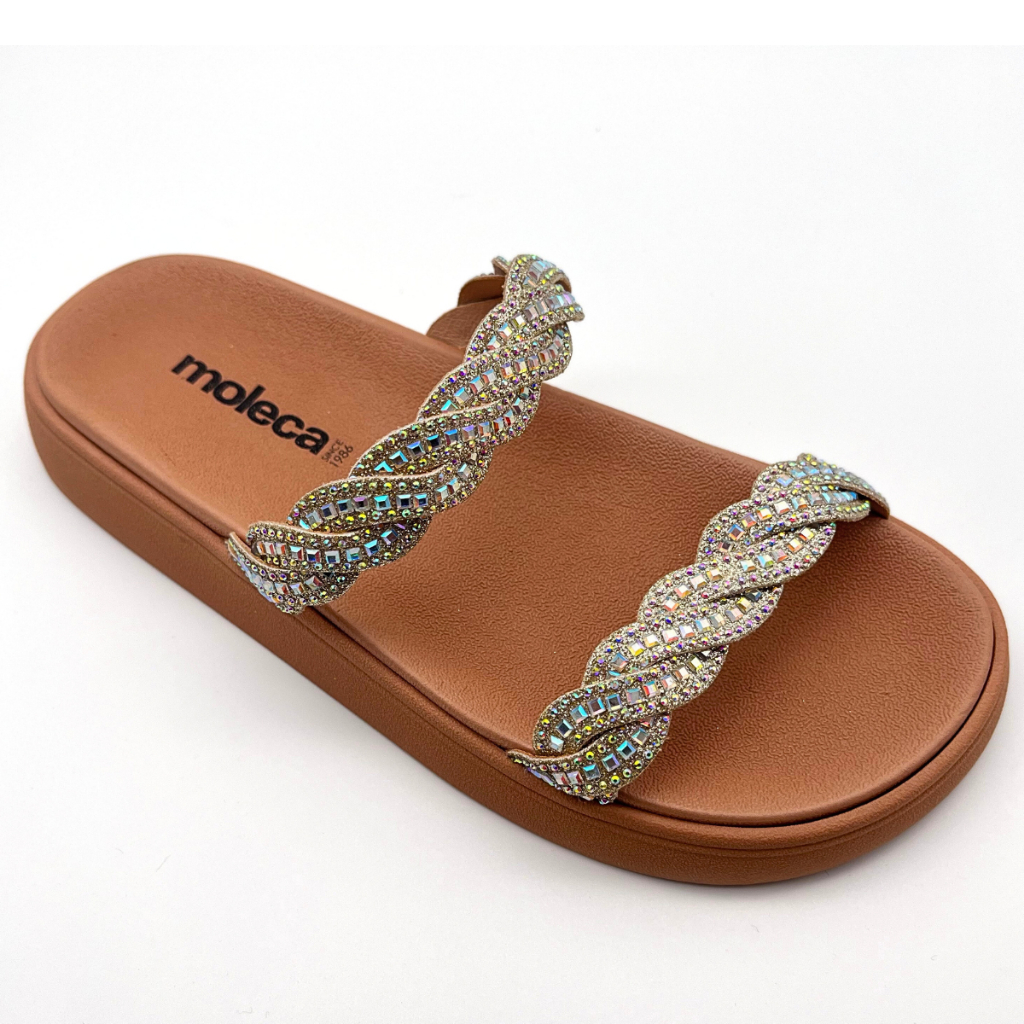 Sandalia Moleca Papete Slide Original Strass Flat Birken