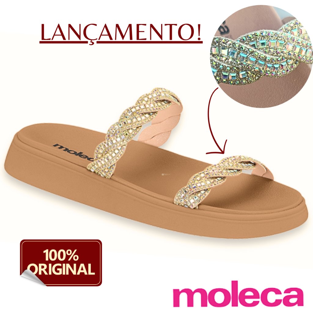 Sandalia Moleca Papete Slide Original Strass Flat Birken