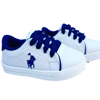 Tênis infantil masculino menino cadarço Branco Azul