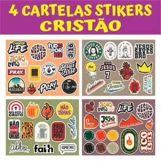 4 CARTELAS Adesivo Vinil Cristão Gospel Jesus para colar Skate, Vidro, Biblia, Caderno, Celular, Tablet, Notebook, Carro, Instrumento (LARANJA + MARROM)