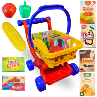 Kit Supermercado Cozinha Carrinho Infantil Criança Brincar Brinquedo Produtos