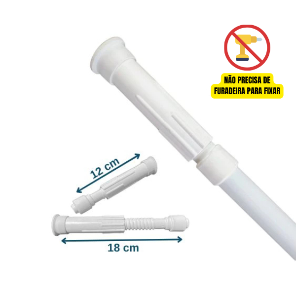 Varão Extensivo Ajustável Para Cortina de Box Banheiro Tamanhos Variados Suporte Extensor Branco