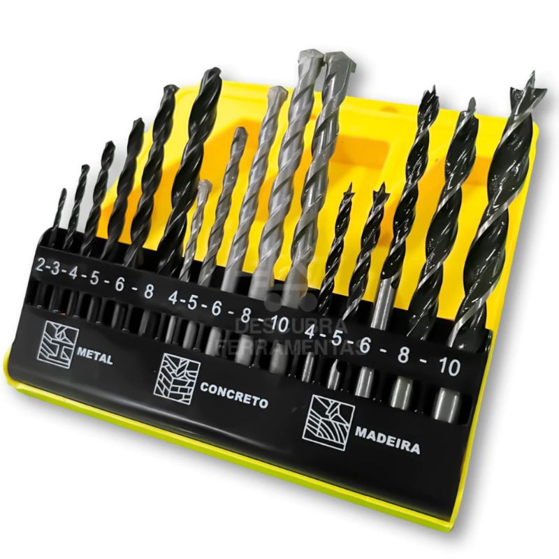 Jogo Kit De Brocas 16 Pecas Madeira Ferro Concreto Para Furadeira Parafusadeira 14909
