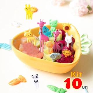 Kit 10 Garfinhos Petiscos Infantil Fruta Desenho Animado Queijos Lanche Lancheira Animais Crianças Divertido Reutilizavel