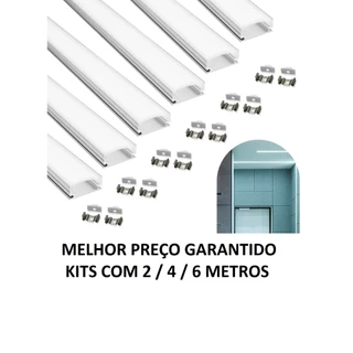 Kit 2 metros Perfil Embutir / Sobrepor capa Branca Alumínio P/ Fita Slim Led