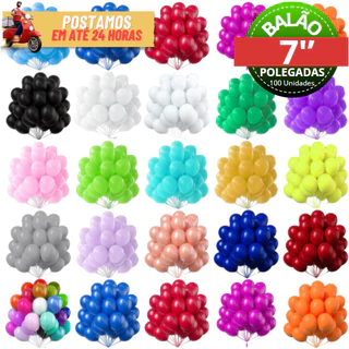 100 Unidades Balão Bexiga Latex Liso Número 7 Polegadas - Várias Cores Para Festas e Eventos
