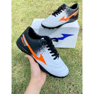 Chuteira Society Costurada M-3 BRANCO/PRETO/LARANJA Super Reforçada Tênis Futebol Quadra Society Adulto Juvenil Unissex Masculino Feminino