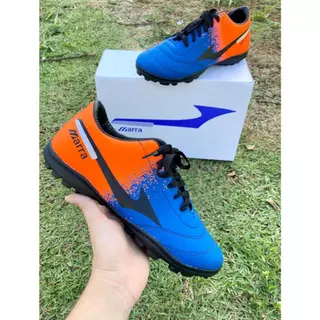 Chuteira Society Costurada M-3 AZUL ROYAL/LARANJA/PRETO Super Reforçada Tênis Futebol Quadra Society Adulto Juvenil Unissex Masculino Feminino