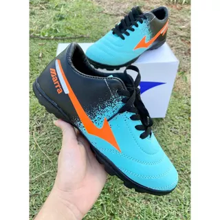 Chuteira Society Costurada M-3 VERDE ÁGUA/PRETO/LARANJA Super Reforçada Tênis Futebol Quadra Society Adulto Juvenil Unissex Masculino Feminino