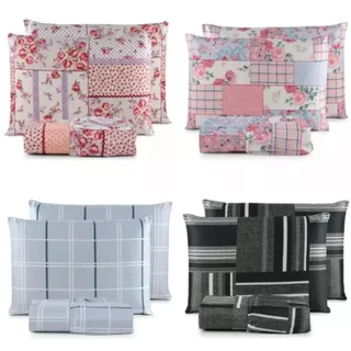 Kit 4 Jogos de Lençol Casal Estampado 3 Peças com Elástico Cores Variadas em Oferta na Shopee