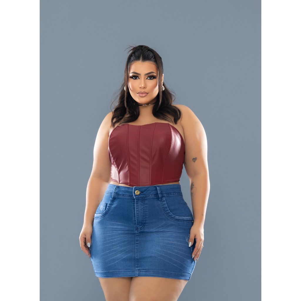 Saia fashion curta jeans plus size