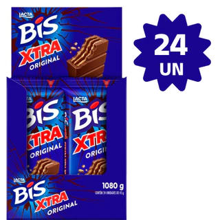 Barra Tablete de Chocolate Wafer Bis XTRA - LACTA - Caixa Display com 24 unidades de 45g cada
