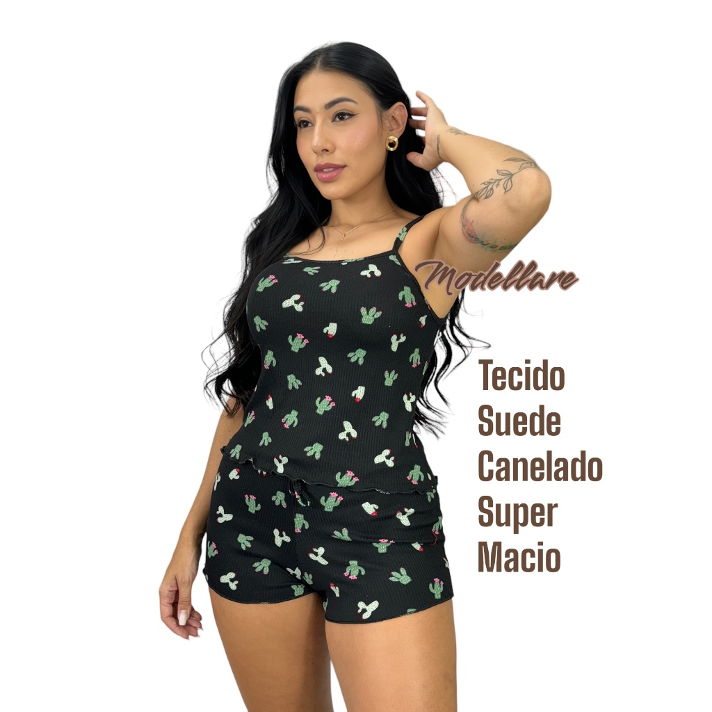 Promoção Kit 3 Baby Doll Pijama Short Doll Feminino Suede Canelado