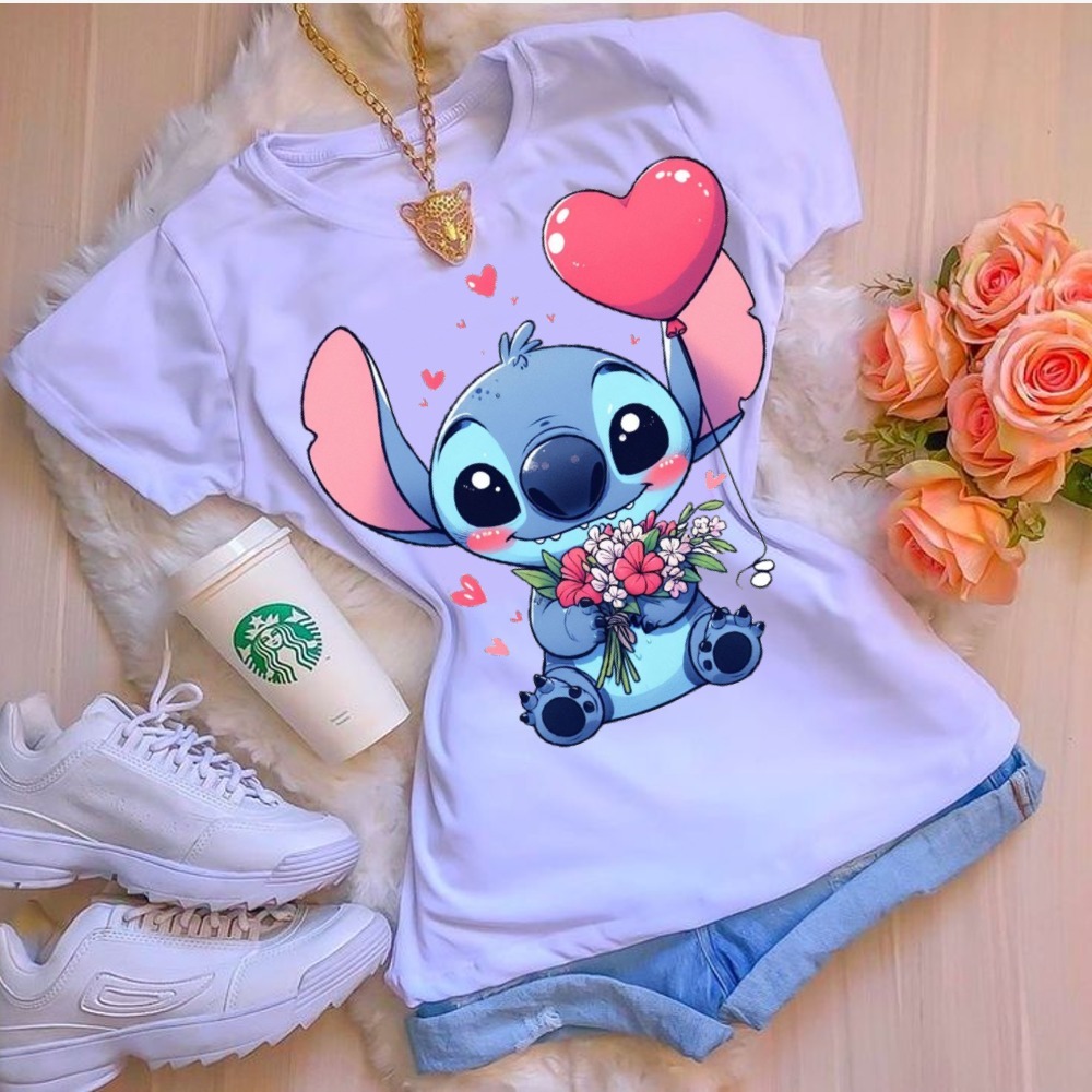 T shirt feminina manga curta moda basica com estampa fofa