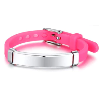 Pulseira de Identificação Infantil Personalizada Pink para Crianças Perdidas Autismo Diabetes Viagem Escola Passeios Nome Contato Telefones dos pais