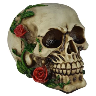 Cranio De Resina Com Rosa No Rosto Decoração