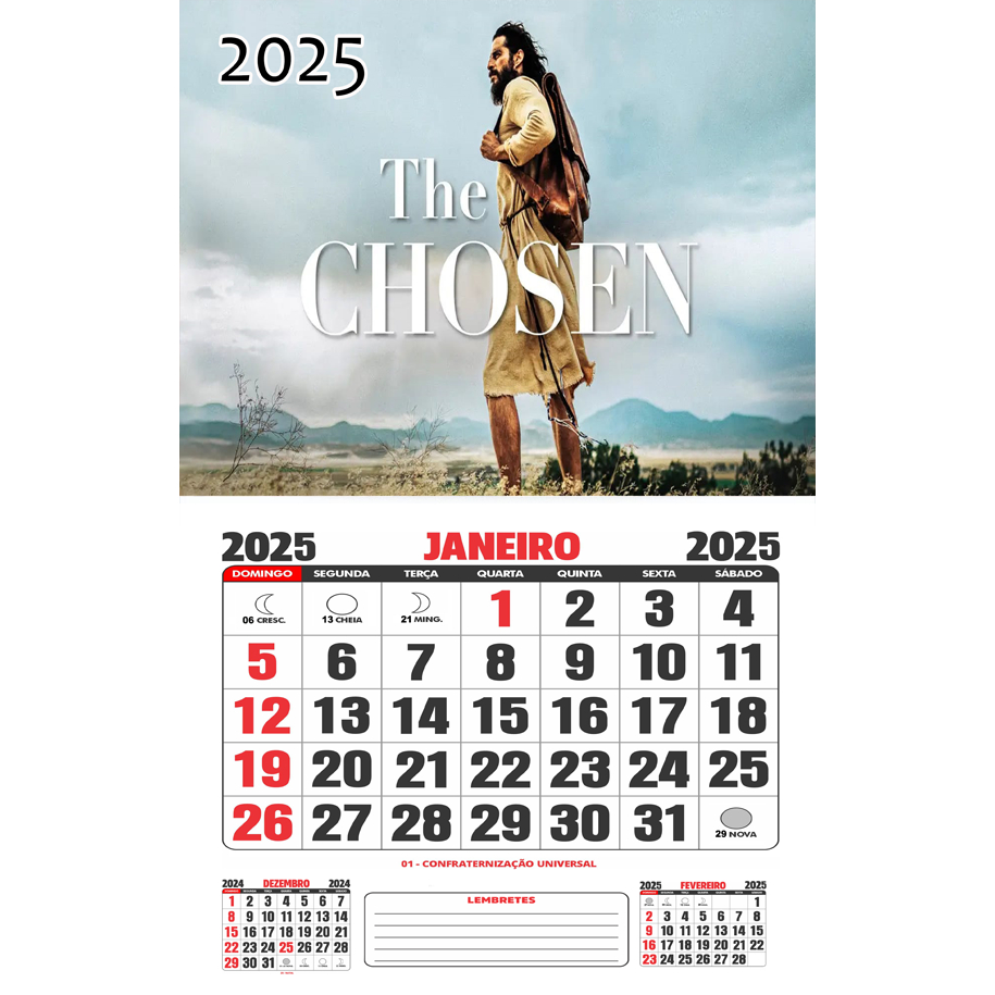 Calendário/Folhinha 2025 The Chosen FilmeSérie. Números grandes