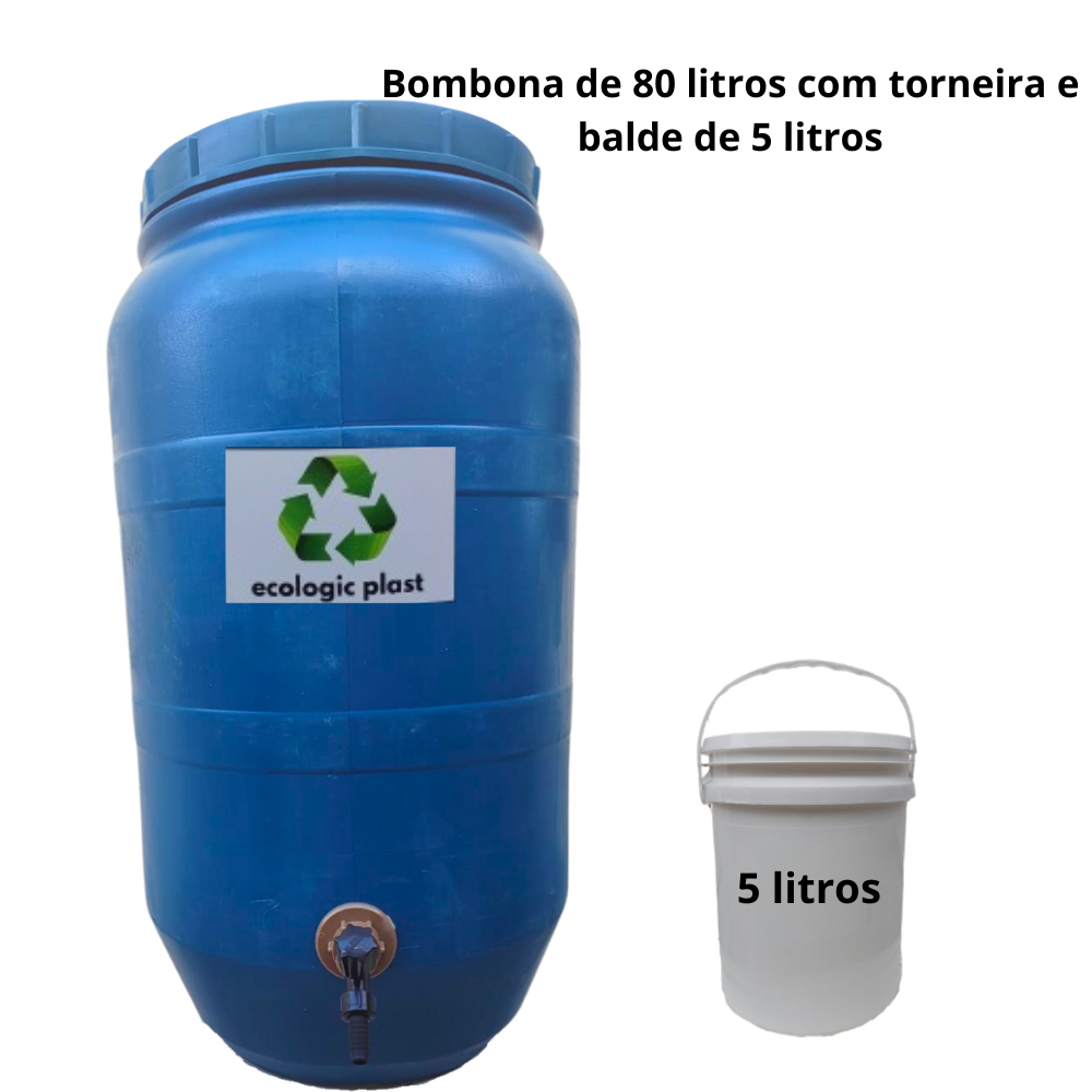 Bombona/ Barrica/ Tambor/ Tonel com torneira, recipiente para armazenar água da chuva, água da máquina, com balde