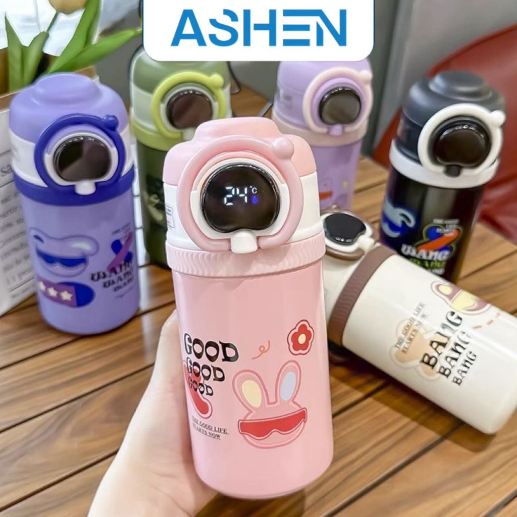 Garrafa Térmica Portátil Digital de Aço Inoxidável Inteligente 500ml Fofa para Crianças Escola Viagem Leite e Suco