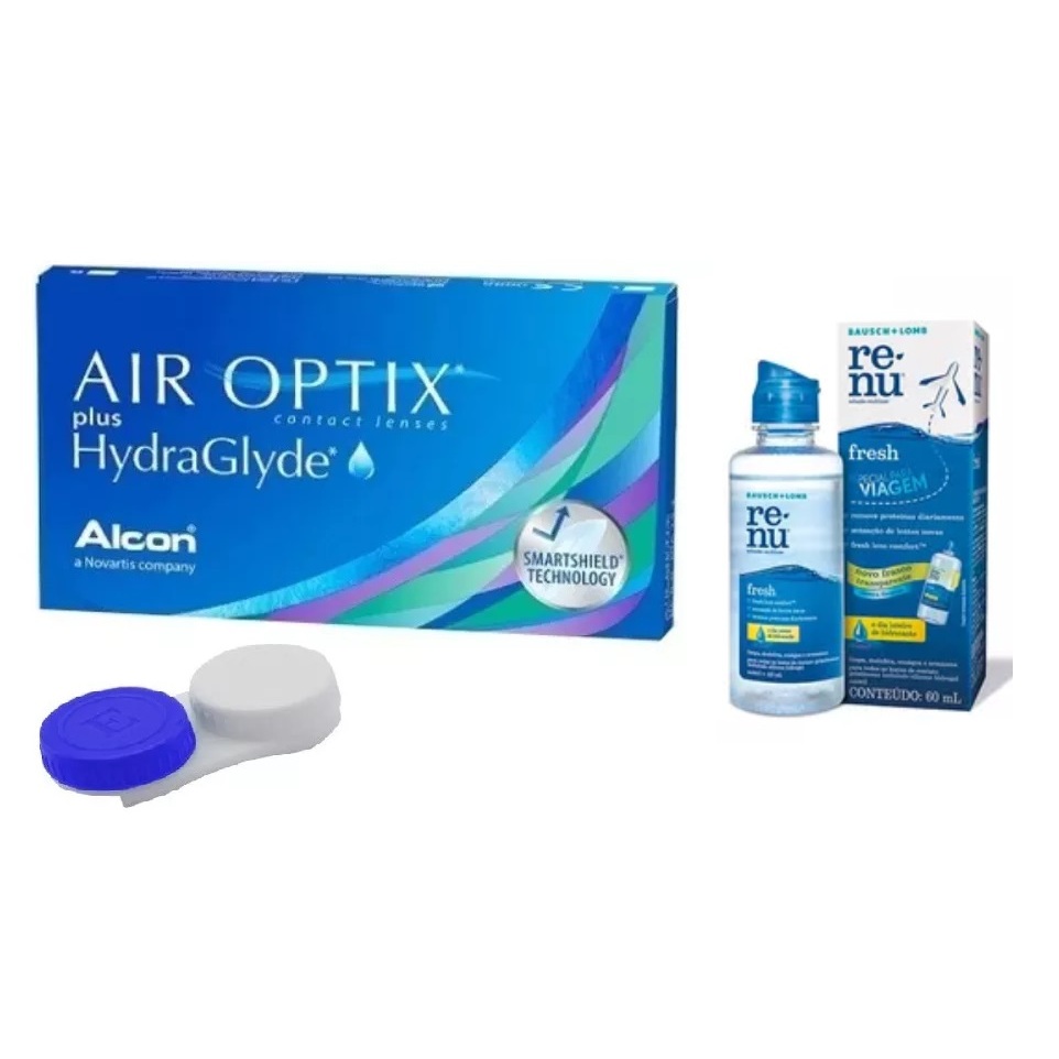 Lente de Contato Air Optix HydraGlyde Alcon com Estojo e RENU60ML ...