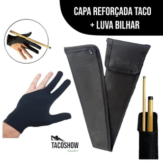 Capa Reforçada Estojo de Taco Sinuca Bilhar Rosca Bipartido + Luva Snooker Lycra 3 Dedos Kit