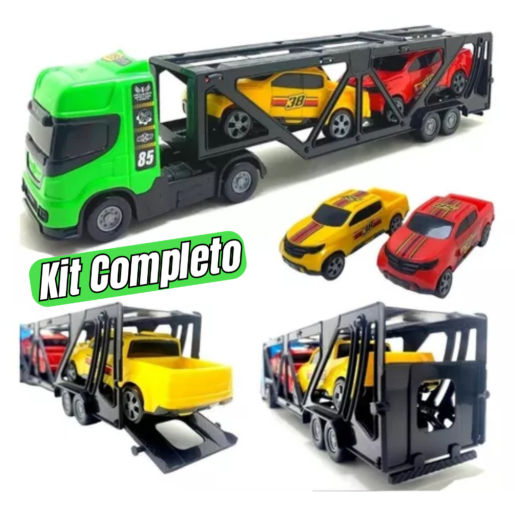 Caminhão Carreta Cegonheira Cegonha + 2 Carrinhos Brinquedo Infantil ...