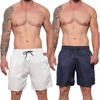 Kit 2 Short Masculino Mauricinho Bermuda Premium Lisa Masculina Tactel Grosso Shorts de Elástico
