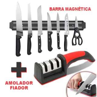 Kit Amolador Faca + Barra Magnética Para Churrasco Casa Oficina