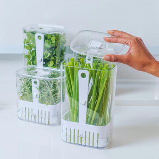 Organizador De Geladeira Porta Temperos Ervas Frescos Clear Fresh Acrílico com Tampa e Cesto Cozinha