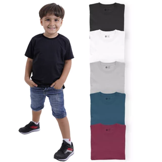 Kit 5 Camisetas Infantil Manga Curta em 100% Algodão Tamanho 2 ao 16