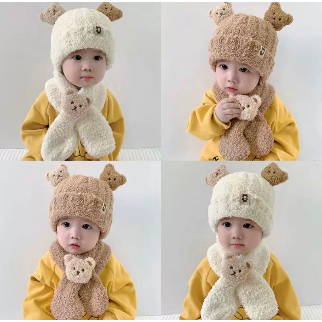Kit Touca + Cachecol Gorro Infantil Bebe Plush MODELOS VARIADO (6mes-6anos)