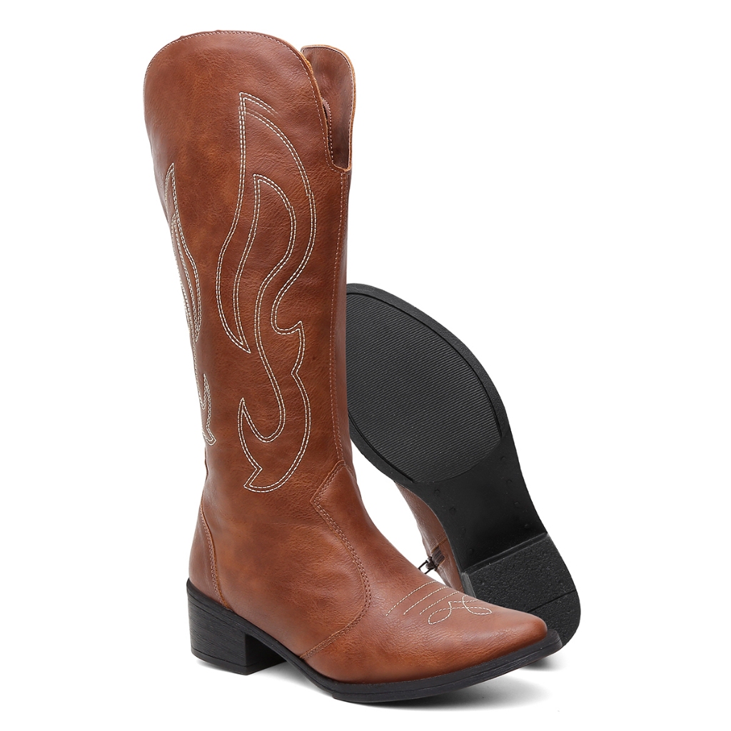 Bota Feminina Vicerinne Cano Alto Western Bordado