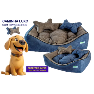 CAMA CAMINHA PET LUXO COM 2 TRAVESSEIROS OSSINHOS CACHORRO GATO TAMANHO P / M / G