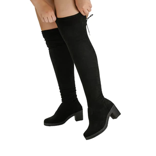 Bota Over The Knee Feminina Stretch Com Elástico Salto Saltinho Confortável Cano Longo Coxa Lançamento Enrrugada