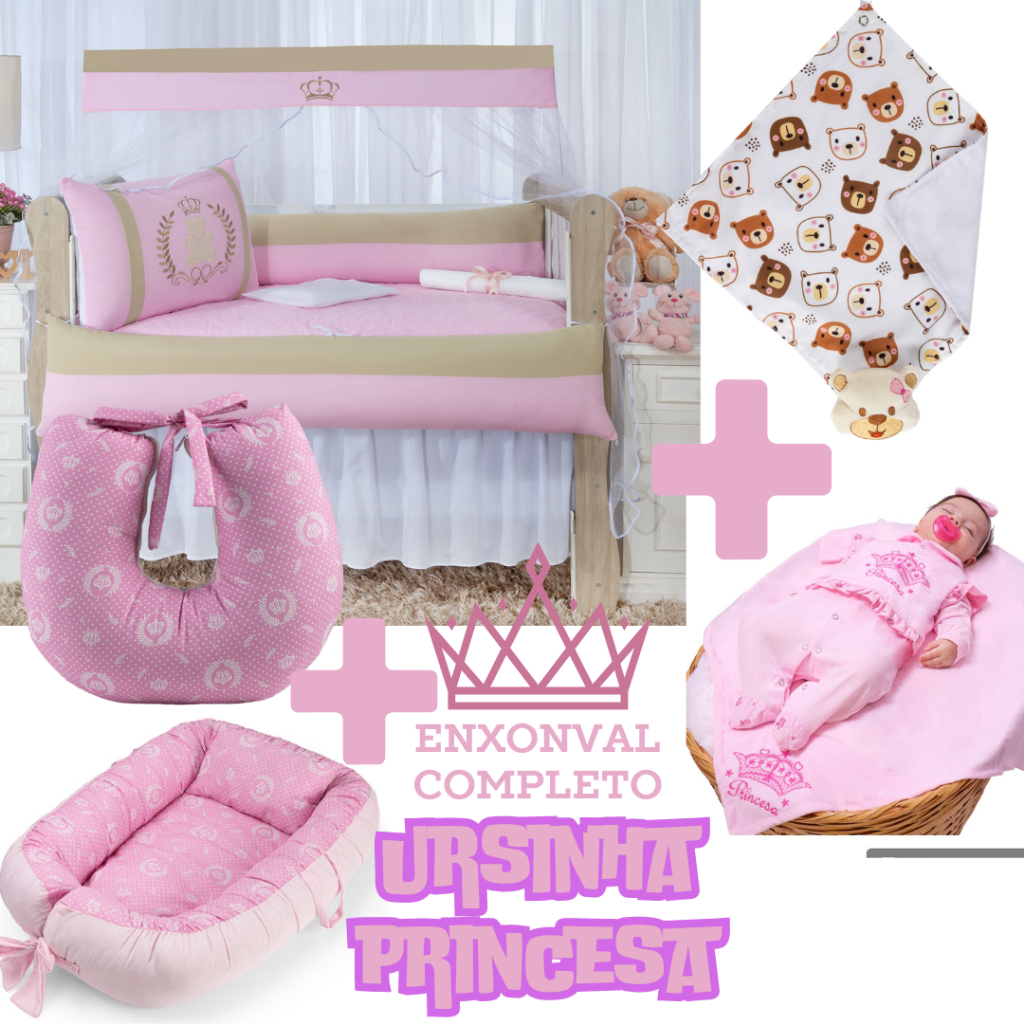 Enxoval Menina Completo Ursinha Princesa Kit Berço 10 peças + Saída de ...