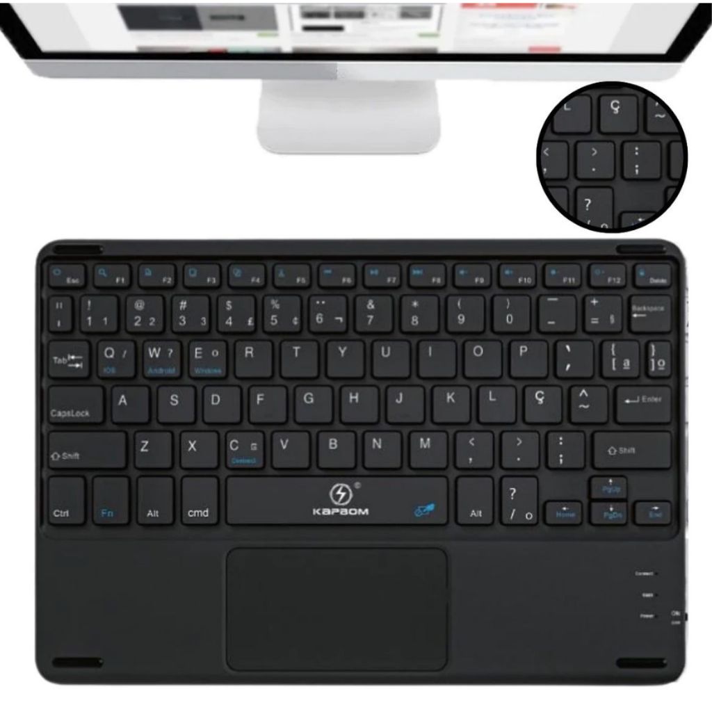 Teclado Bluetooth Chave Redonda Sem Fio Com Touch Para Celular/Tablet/Laptop