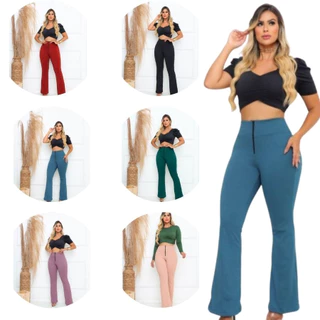 Calca feminina malha pop flare com ziper