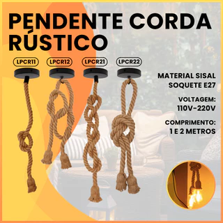 Luminária Pendente Lustre Teto Corda Sisal Rústico LPCR