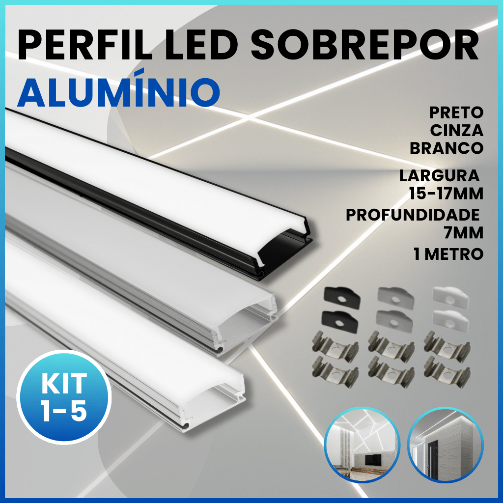 Kit Perfil Alumínio Sobrepor P/ Fita Led Slim Metro