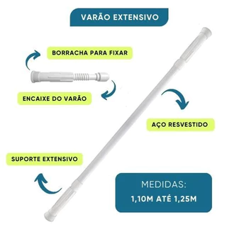 Varão Extensivo Ajustável 1,10m Até 1,25m para Cortina de Box Banheiro Suporte Extensor Branco