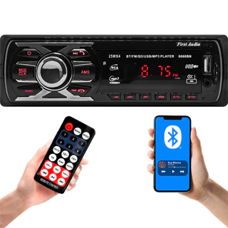 Rádio MP3 Player Som Automotivo Bluetooth First Option 6660BN 1 Din com Leitor de Cartão SD e USB