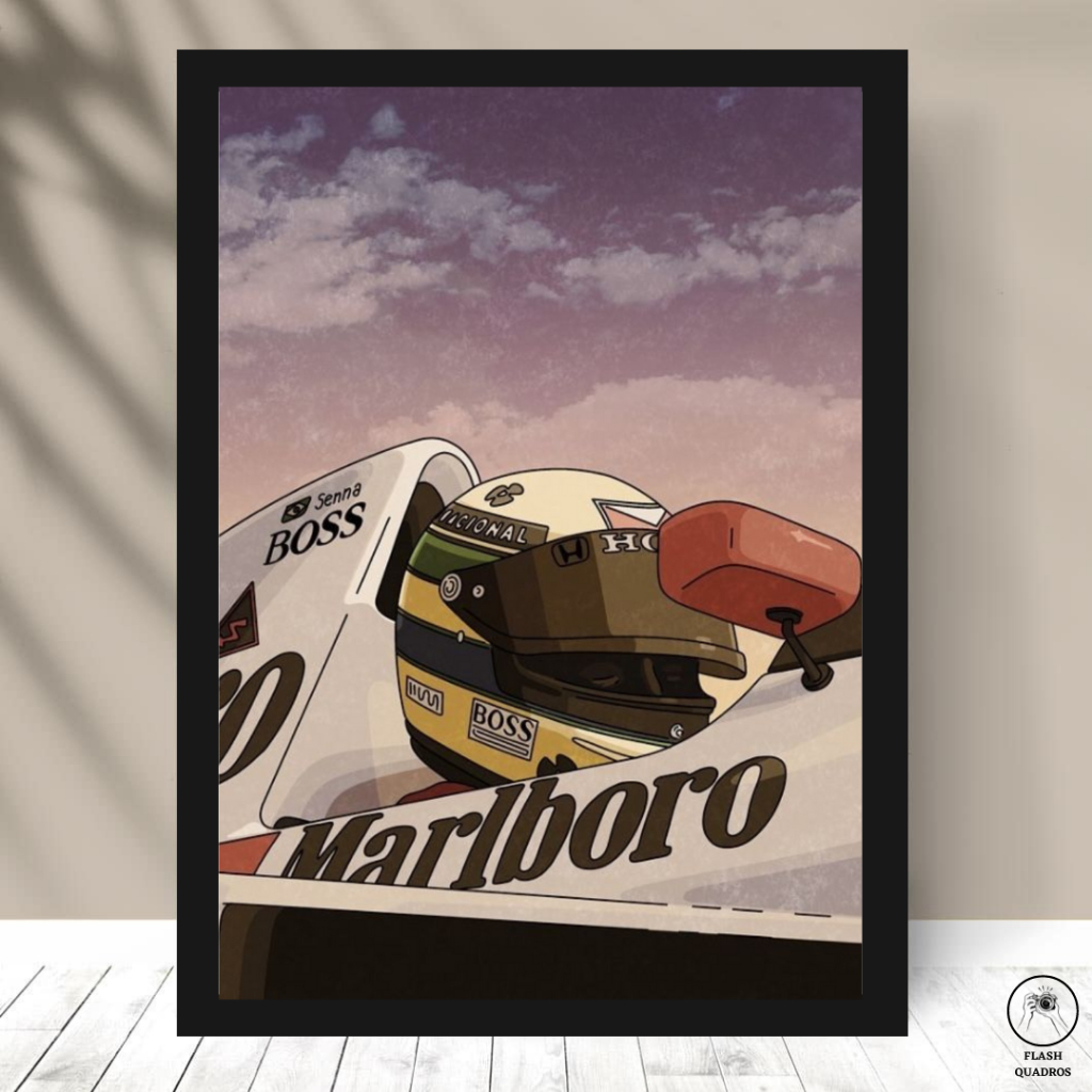 QUADRO PLACA AYRTON SENNA CORRIDA C/ MOLDURA E VIDRO - TAMANHO A4 E A3