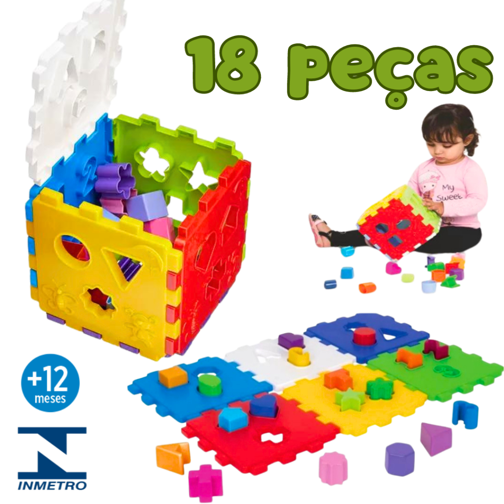 Cubo Didático Brinquedo Educativo com 18 peças de Encaixar/ Estimula ...