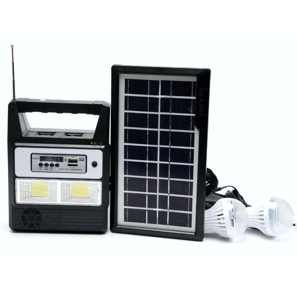 Kit Bateria Portátil Painel Solar Lâmpada Led Rádio Mp3 Bluetooth