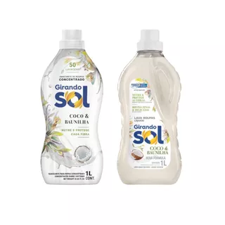 Kit Lava Roupas Sabão Líquido 1 Litro Coco & Baunilha + Amaciante Concentrado 1 Litro Fragrância Coco & Baunilha ou Hipoalergênico - Girando Sol