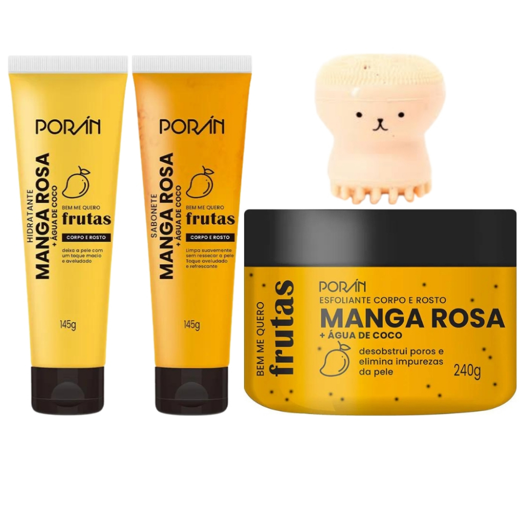 Kit Cuidado Corporal Poran Manga Rosa + Esponja Polvo