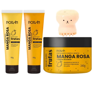 Kit Cuidado Corporal Poran Manga Rosa + Esponja Polvo