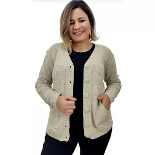 Blusa De Frio Cardigan Casaco Feminino Trico Inverno Lã G GG