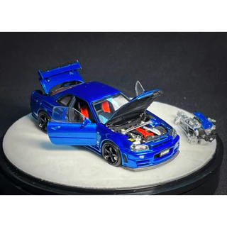 PGM 1:64 Nissan Skyline GT-R Nismo Z-tune Bayside Blue Diecast Luxury w/ Engine