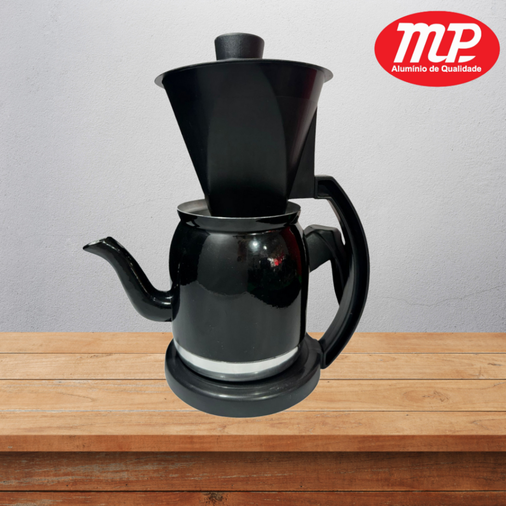Jarra cafeteira de aluminio com suporte de coador de café PRETO 1350 ml ...